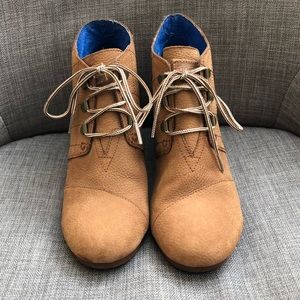 TOMS Leather Wedge Boots with Quilted Pattern